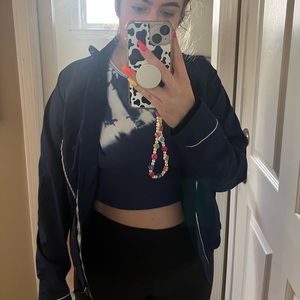 Navy blue ASICS water resistant light weight jacket